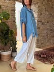 Made in Italy Pia Pillow Cotton Embroidered Tile Classic Shirt Denim